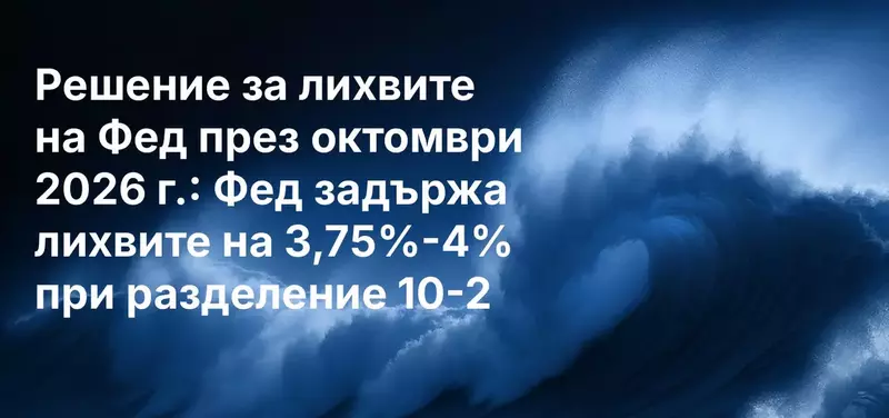 Решение за лихвите на Фед през октомври 2026 г.: Фед задържа лихвите на 3,75%-4% при разделение 10-2